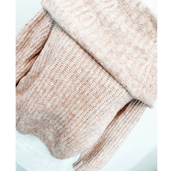 H&M Pink Chunky Wool Blend Off Shoulder Carmen Pullover Sweater Size M - Picture 6 of 7